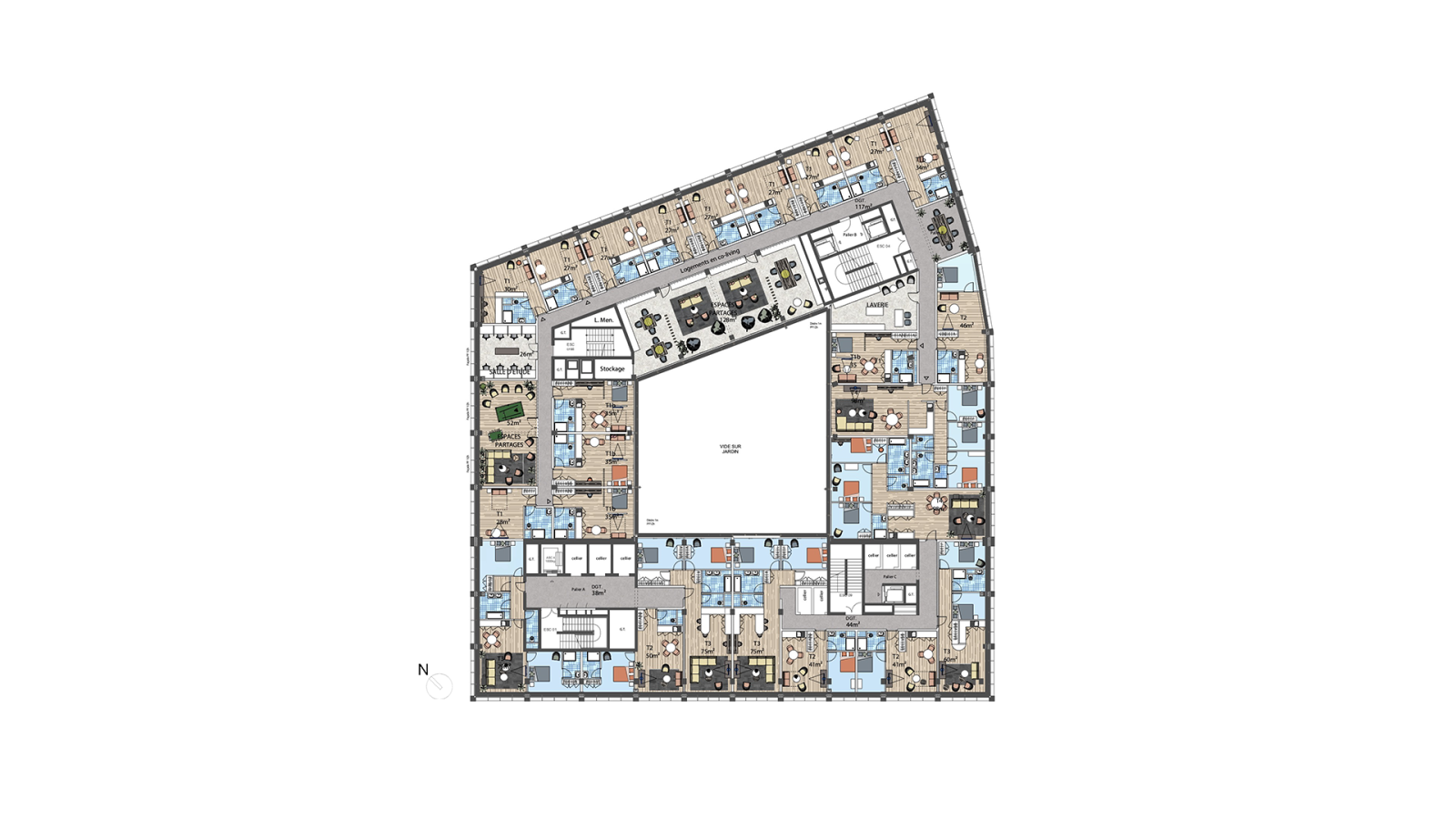 Messager - 2nd floor appartements space planning